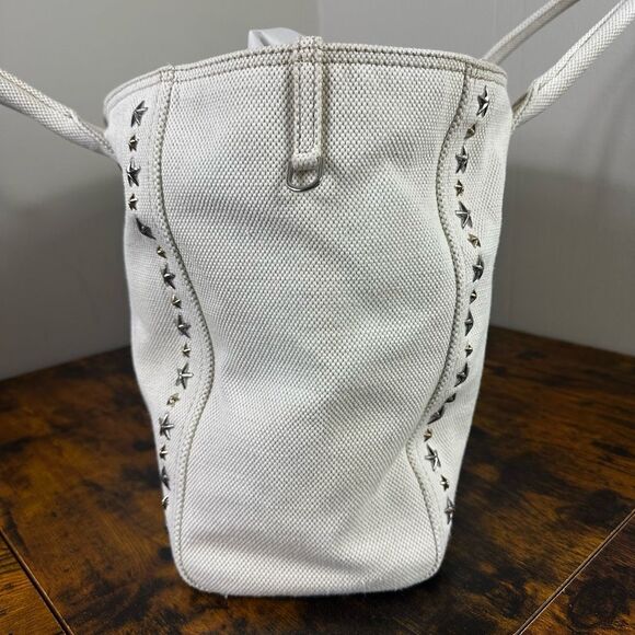 Jimmy Choo Pegasi Large Canvas Tote Bag Off White Neutral Star Studded - Picture 16 of 16